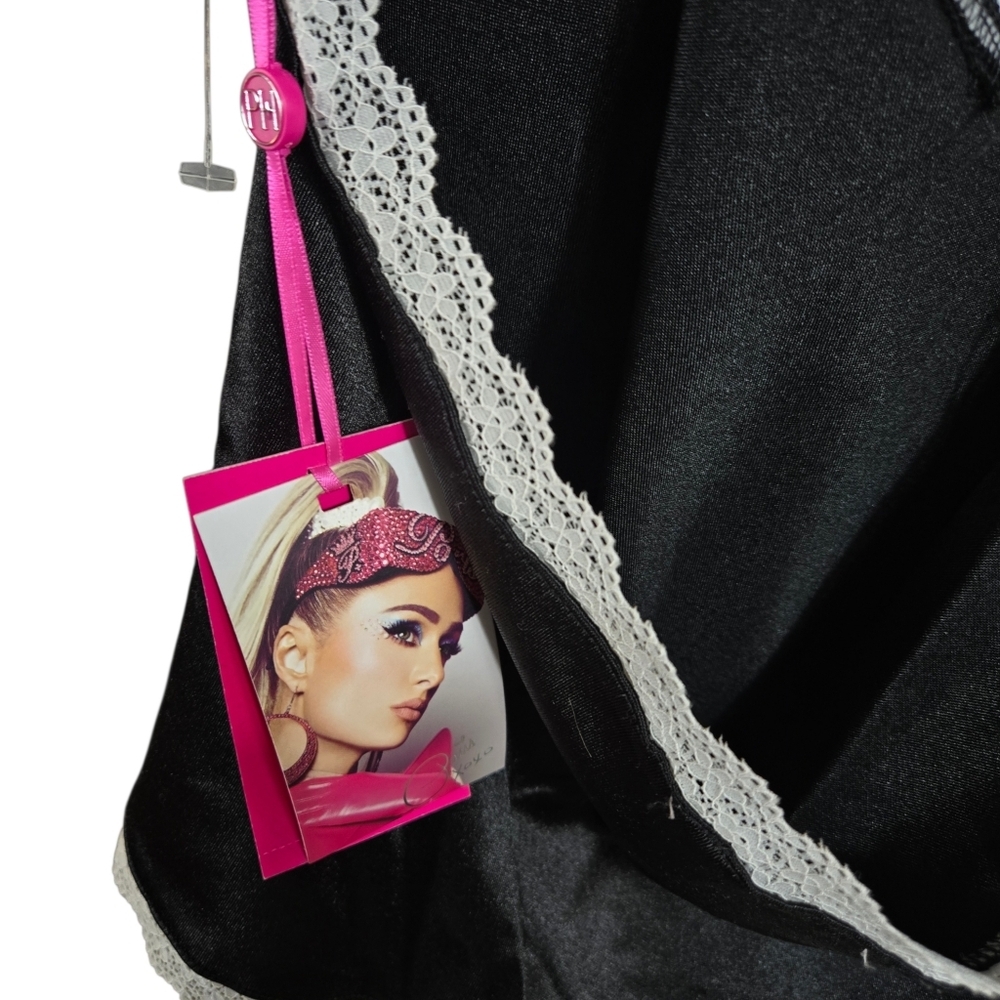 Paris Hilton Black Satin Halter Top with Lace Trim And Black Bow Hair Clip NWT - Picture 4 of 5